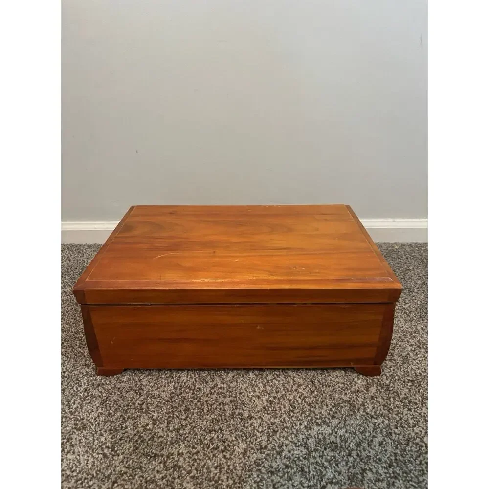 Vintage Wood SILVERWARE FLATWARE STORAGE BOX CHEST W/ DRAWER Tarnish Resistant